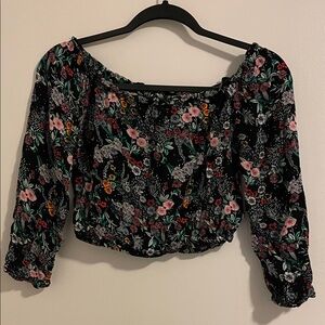 H&M Black Floral Crop Top